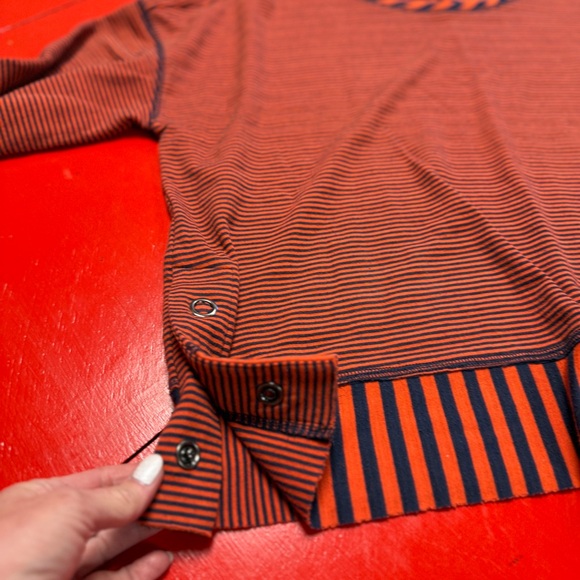 TRU LUXE JEANS RUST ORANGE AND NAVY STRIPED LONG SLEEVE TOP - Picture 3 of 4